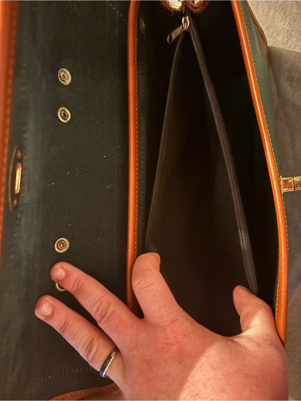 Dooney & Bourke Green Pebbled Leather Briefcase with Tan Trim - Picture 8 of 8
